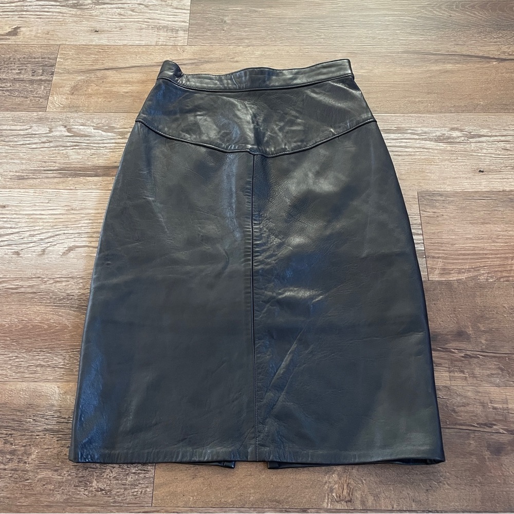 Vintage Firenze black soft leather chic old money pencil skirt 6